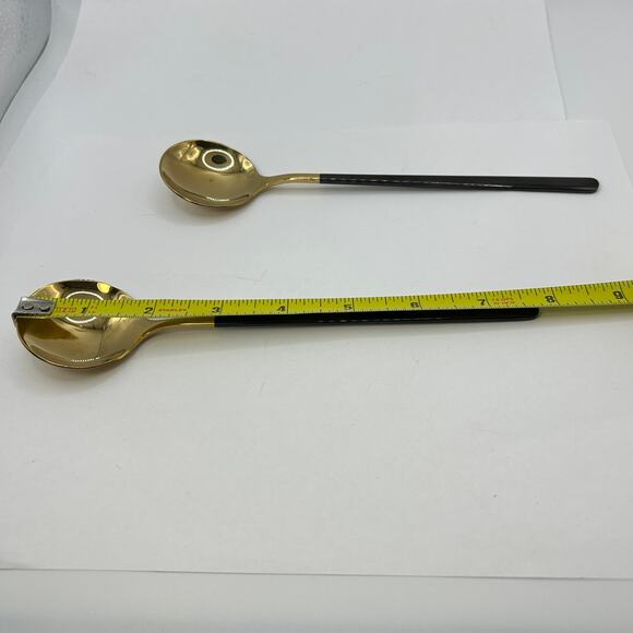 2 Iced Tea Spoons Gold Stainless Steel SUS 304 With Glossy Black Handle 7 3/4" - Picture 4 of 7